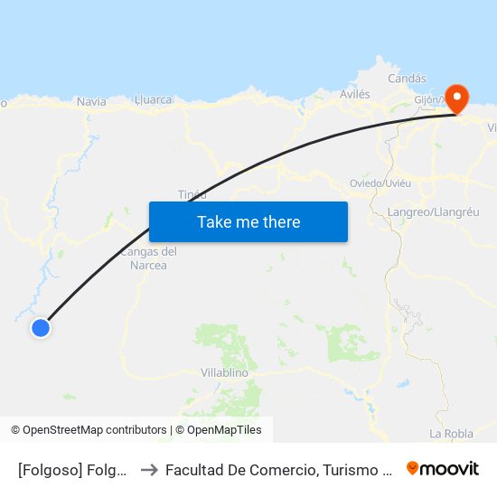 [Folgoso]  Folgoso [Cta 06143] to Facultad De Comercio, Turismo Y Ciencias Sociales Jovellanos map