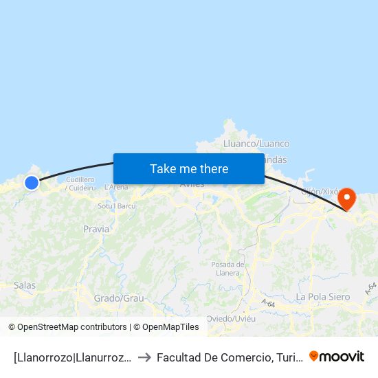 [Llanorrozo|Llanurrozu]  Cruce Oviñana [Cta 06154] to Facultad De Comercio, Turismo Y Ciencias Sociales Jovellanos map