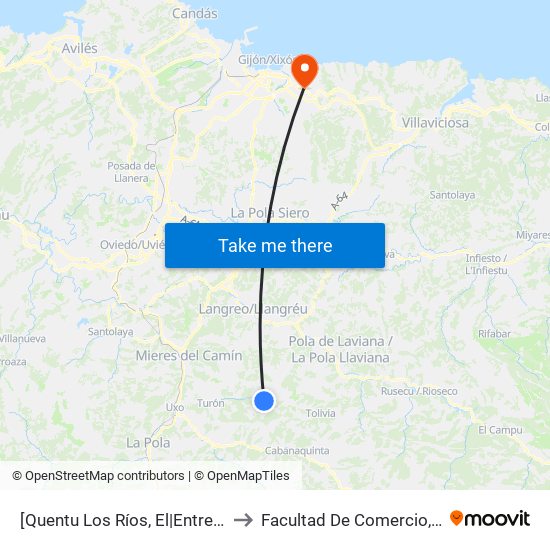 [Quentu Los Ríos, El|Entrerríos]  El Quentu Los Ríos - Urbiés [Cta 06158] to Facultad De Comercio, Turismo Y Ciencias Sociales Jovellanos map