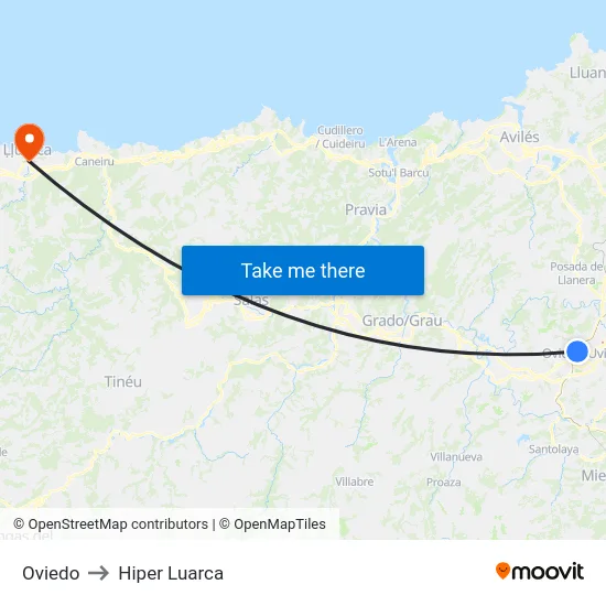 Oviedo to Hiper Luarca map