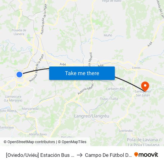 [Oviedo/Uviéu]  Estación Bus Oviedo - Pepe Cosmen [Cta 01549] to Campo De Fútbol De San Miguel (Iberia C.F.) map