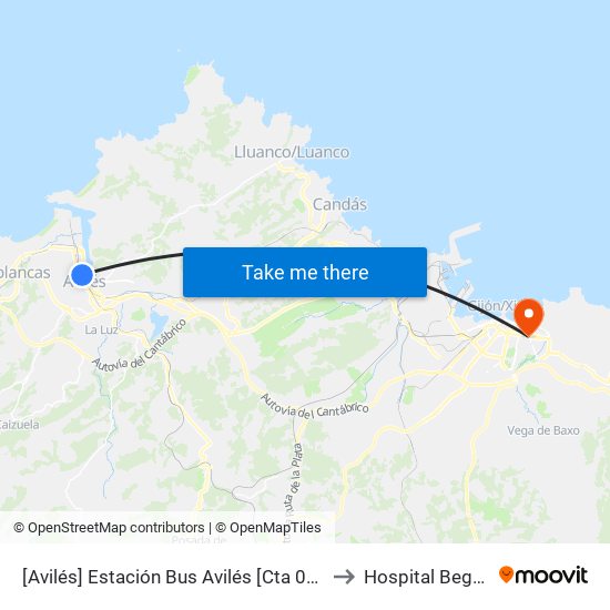 [Avilés]  Estación Bus Avilés [Cta 00161] to Hospital Begoña map