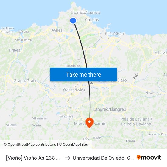 [Vioño]  Vioño As-238 Km8 [Cta 21416] to Universidad De Oviedo: Campus De Mieres map