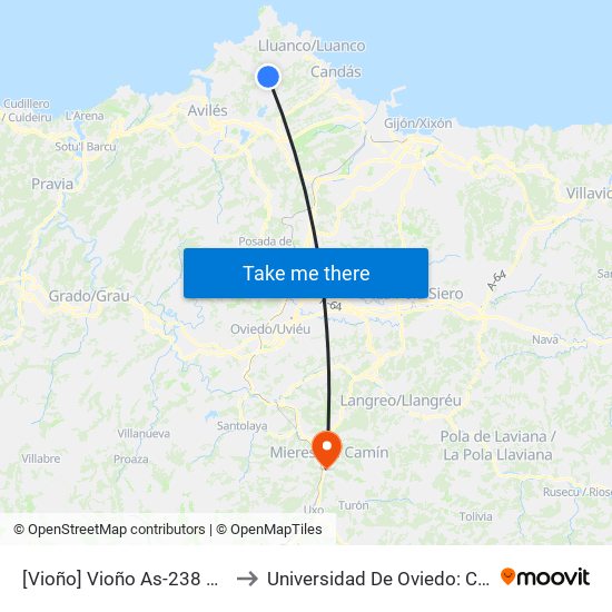 [Vioño]  Vioño As-238 Km8 [Cta 21417] to Universidad De Oviedo: Campus De Mieres map