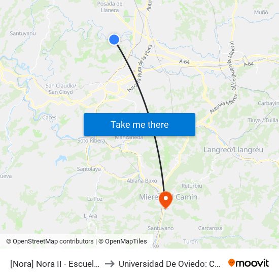 [Nora]  Nora II - Escuelas [Cta 18003] to Universidad De Oviedo: Campus De Mieres map