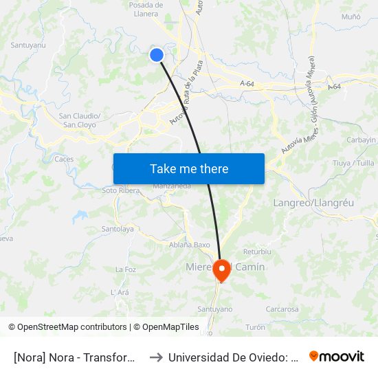 [Nora]  Nora - Transformador [Cta 18004] to Universidad De Oviedo: Campus De Mieres map