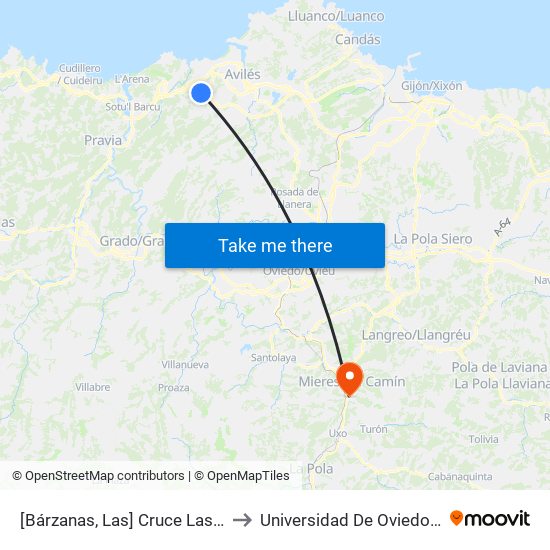 [Bárzanas, Las]  Cruce Las Bárzanas [Cta 18198] to Universidad De Oviedo: Campus De Mieres map