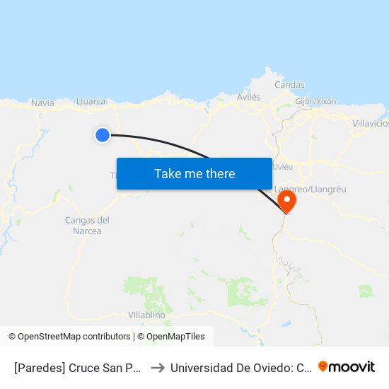 [Paredes]  Cruce San Pedro [Cta 18241] to Universidad De Oviedo: Campus De Mieres map