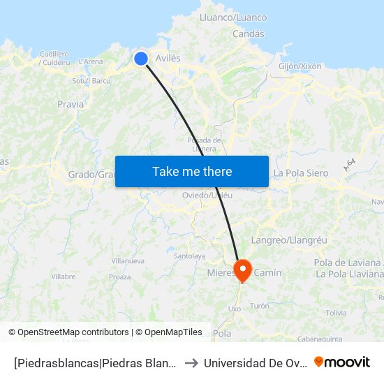 [Piedrasblancas|Piedras Blancas]  José Fernandín Avda [Cta 20898] to Universidad De Oviedo: Campus De Mieres map