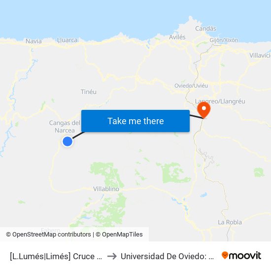 [L.Lumés|Limés]  Cruce Pixán [Cta 19698] to Universidad De Oviedo: Campus De Mieres map