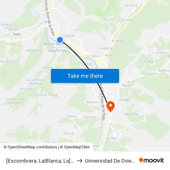 [Escombrera, La|Blanca, La]  La Escombrera [Cta 01587] to Universidad De Oviedo: Campus De Mieres map