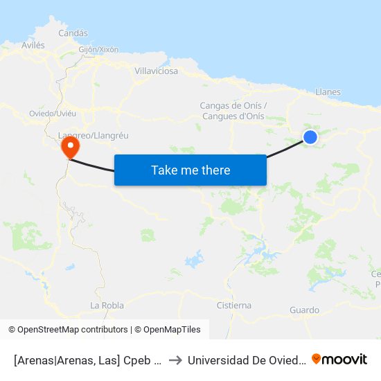 [Arenas|Arenas, Las]  Cpeb De Las Arenas [Cta 08778] to Universidad De Oviedo: Campus De Mieres map