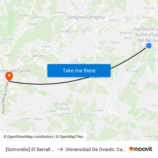 [Sotrondio]  El Serrallo [Cta 00445] to Universidad De Oviedo: Campus De Mieres map