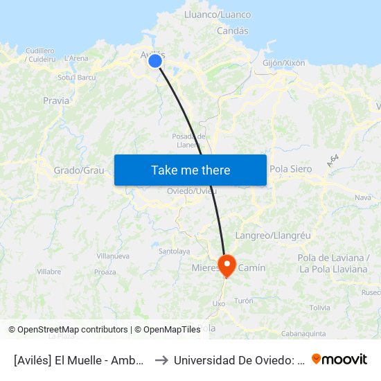 [Avilés]  El Muelle - Ambulatorio [Cta 00742] to Universidad De Oviedo: Campus De Mieres map