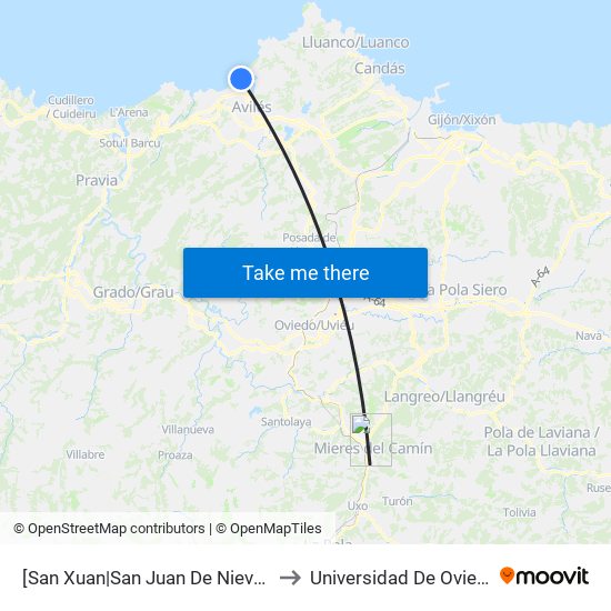 [San Xuan|San Juan De Nieva]  Casas San Juan [Cta 01060] to Universidad De Oviedo: Campus De Mieres map