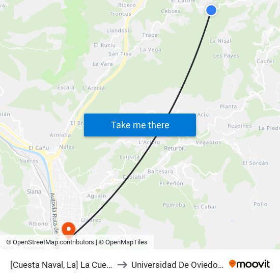 [Cuesta Naval, La]  La Cuesta Naval [Cta 01147] to Universidad De Oviedo: Campus De Mieres map
