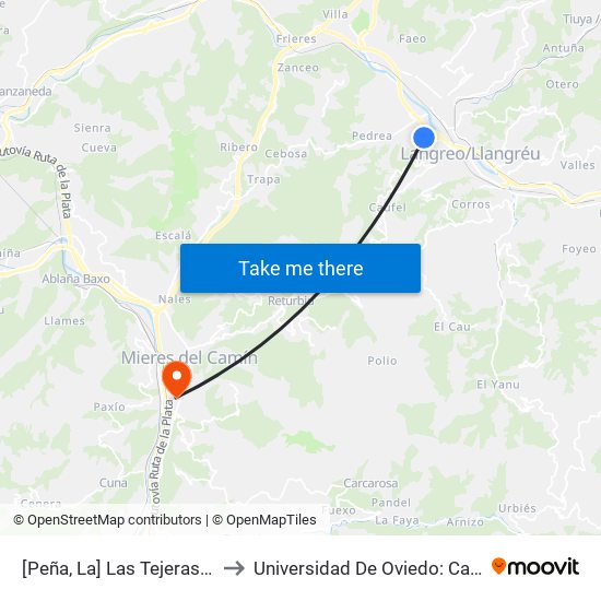 [Peña, La]  Las Tejeras 1 [Cta 01160] to Universidad De Oviedo: Campus De Mieres map