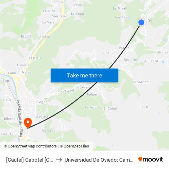 [Caufel]  Cabofel [Cta 01164] to Universidad De Oviedo: Campus De Mieres map
