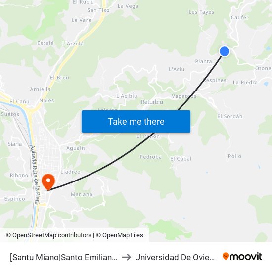 [Santu Miano|Santo Emiliano]  Santu Miano [Cta 01166] to Universidad De Oviedo: Campus De Mieres map