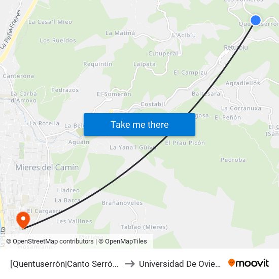 [Quentuserrón|Canto Serrón]  Quentuserrón [Cta 01173] to Universidad De Oviedo: Campus De Mieres map
