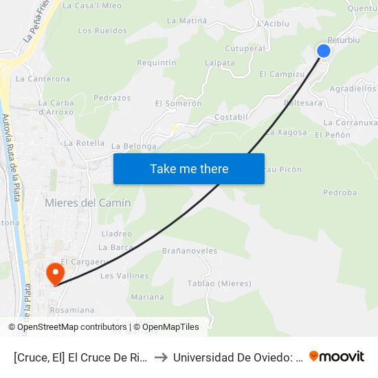 [Cruce, El]  El Cruce De Rioturbio [Cta 01176] to Universidad De Oviedo: Campus De Mieres map