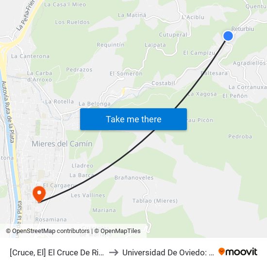 [Cruce, El]  El Cruce De Rioturbio [Cta 01177] to Universidad De Oviedo: Campus De Mieres map