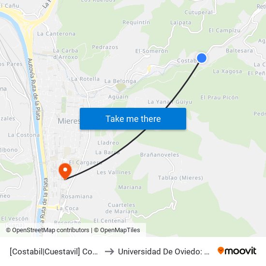 [Costabil|Cuestavil]  Costabil [Cta 01180] to Universidad De Oviedo: Campus De Mieres map