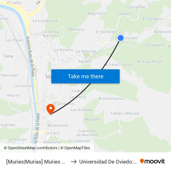 [Muries|Murias]  Muries De Arriba [Cta 01182] to Universidad De Oviedo: Campus De Mieres map