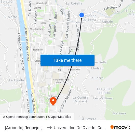 [Arriondo]  Requejo [Cta 01186] to Universidad De Oviedo: Campus De Mieres map