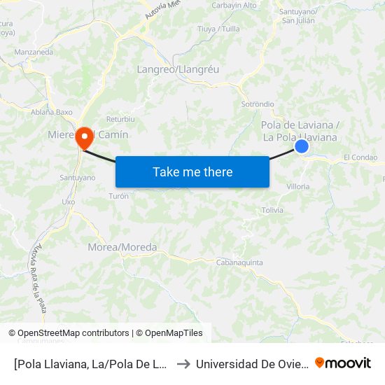 [Pola Llaviana, La/Pola De Laviana]  Luis Alonso [Cta 01190] to Universidad De Oviedo: Campus De Mieres map