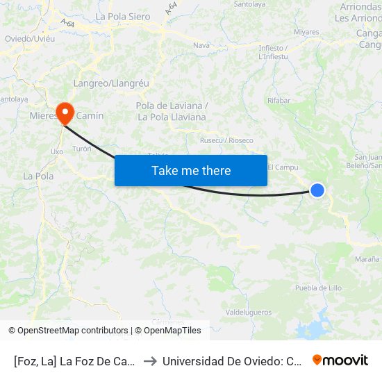 [Foz, La]  La Foz De Caso [Cta 01222] to Universidad De Oviedo: Campus De Mieres map