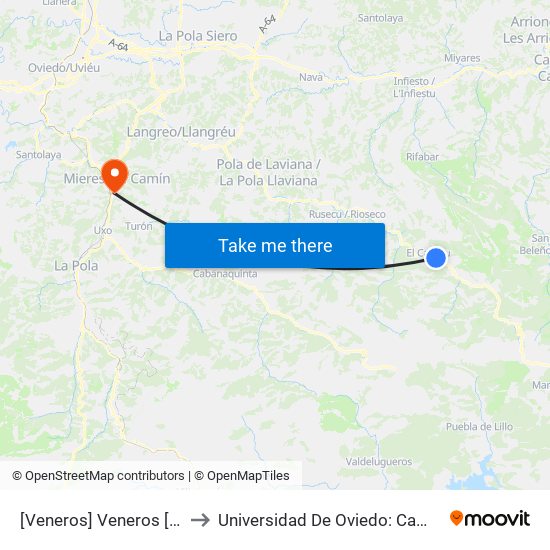 [Veneros]  Veneros [Cta 01228] to Universidad De Oviedo: Campus De Mieres map
