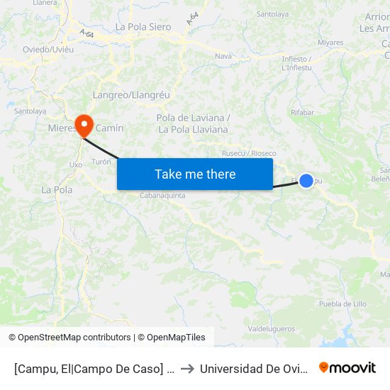 [Campu, El|Campo De Caso]  Ayuntamiento Caso [Cta 01229] to Universidad De Oviedo: Campus De Mieres map