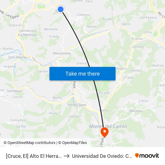 [Cruce, El]  Alto El Herrador [Cta 01237] to Universidad De Oviedo: Campus De Mieres map