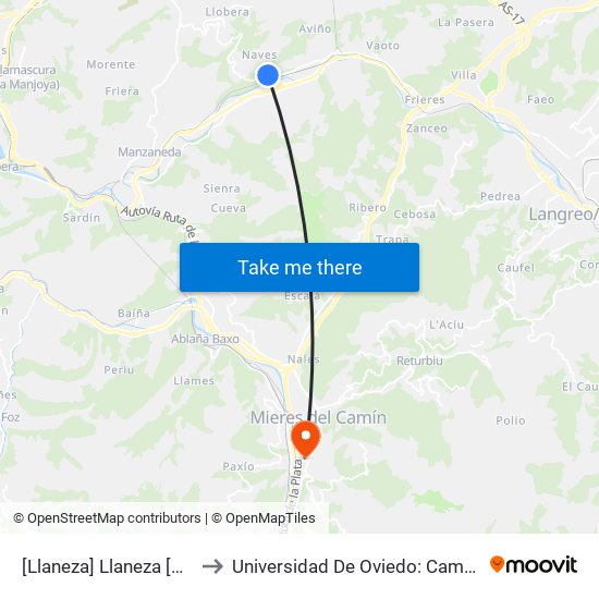 [Llaneza]  Llaneza [Cta 01244] to Universidad De Oviedo: Campus De Mieres map