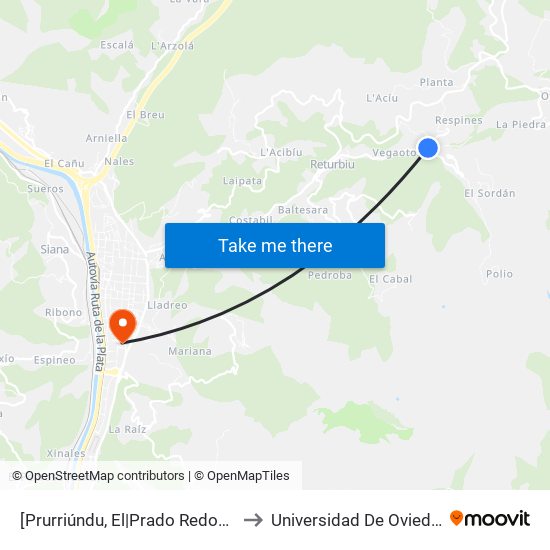 [Prurriúndu, El|Prado Redondo]  Entrerríos [Cta 01267] to Universidad De Oviedo: Campus De Mieres map
