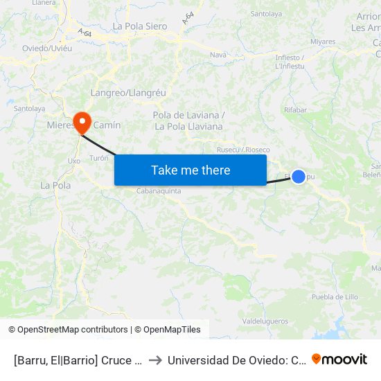 [Barru, El|Barrio]  Cruce Orlé [Cta 01282] to Universidad De Oviedo: Campus De Mieres map