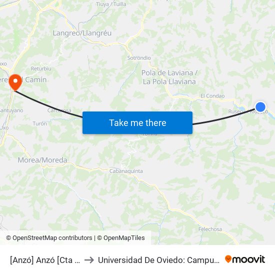 [Anzó]  Anzó [Cta 01284] to Universidad De Oviedo: Campus De Mieres map