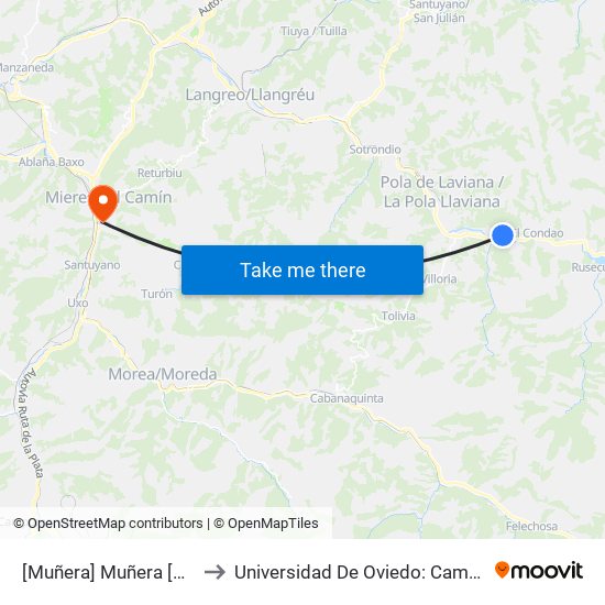 [Muñera]  Muñera [Cta 01288] to Universidad De Oviedo: Campus De Mieres map