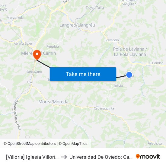 [Villoria]  Iglesia Villoria [Cta 01319] to Universidad De Oviedo: Campus De Mieres map