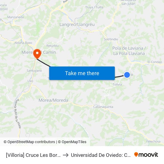 [Villoria]  Cruce Les Bories [Cta 01321] to Universidad De Oviedo: Campus De Mieres map