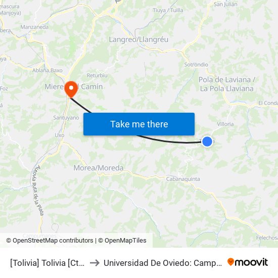 [Tolivia]  Tolivia [Cta 01328] to Universidad De Oviedo: Campus De Mieres map