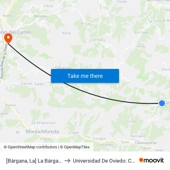 [Bárgana, La]  La Bárgana [Cta 01333] to Universidad De Oviedo: Campus De Mieres map