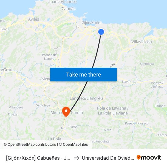 [Gijón/Xixón]  Cabueñes - Jardín Botánico [Cta 01895] to Universidad De Oviedo: Campus De Mieres map
