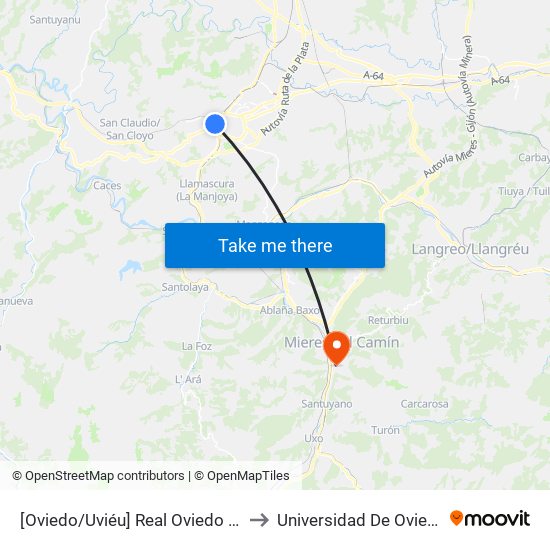 [Oviedo/Uviéu]  Real Oviedo - Villa Magdalena [Cta 02065] to Universidad De Oviedo: Campus De Mieres map