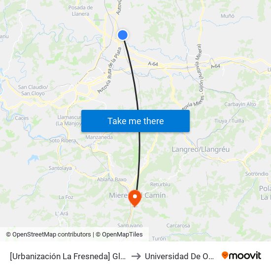 [Urbanización La Fresneda]  Glorieta Camino De Santiago [Cta 02349] to Universidad De Oviedo: Campus De Mieres map