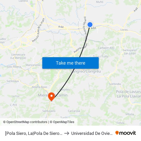 [Pola Siero, La|Pola De Siero]  Quico Lemus 20 [Cta 03533] to Universidad De Oviedo: Campus De Mieres map
