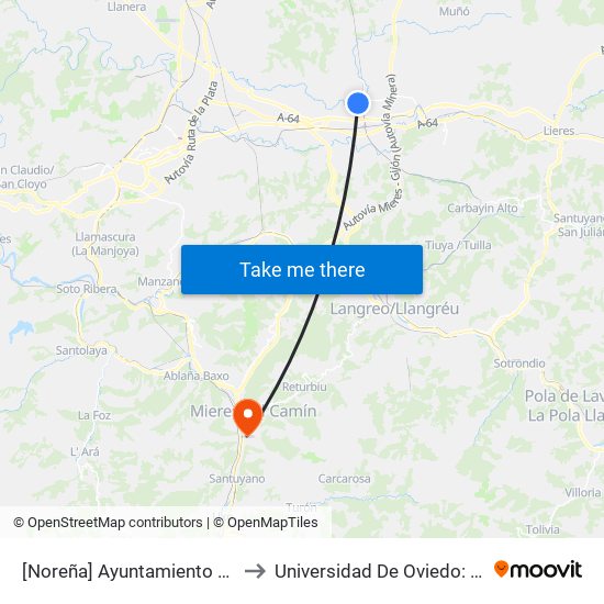 [Noreña]  Ayuntamiento Noreña [Cta 03545] to Universidad De Oviedo: Campus De Mieres map