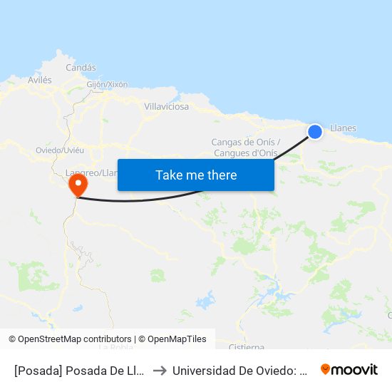 [Posada]  Posada De Llanes [Cta 03556] to Universidad De Oviedo: Campus De Mieres map