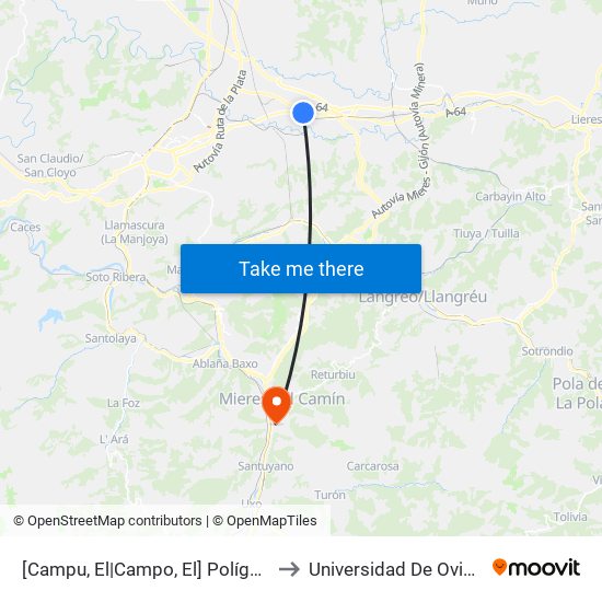 [Campu, El|Campo, El]  Polígono Granda Oeste 2 [Cta 03577] to Universidad De Oviedo: Campus De Mieres map